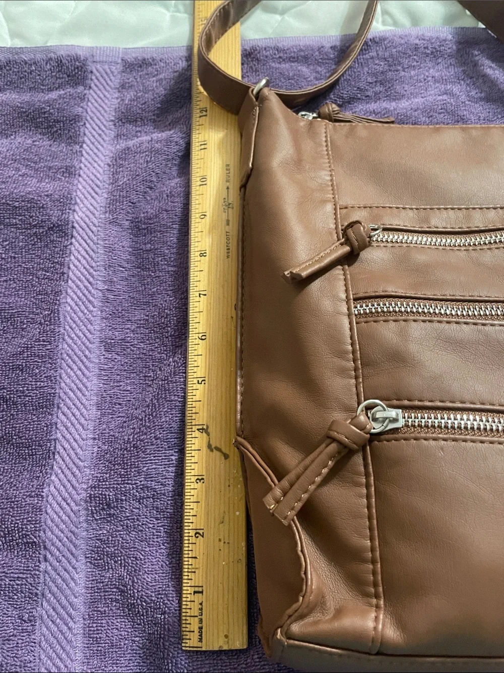 Bueno Brown Messenger Bag with Multiple Zippers